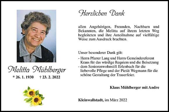 Melitta Mühlberger, geb. Kirchgäßner