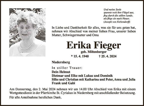 Erika Fieger, geb. Miltenberger