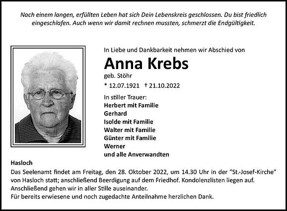 Anna Krebs, geb. Stöhr