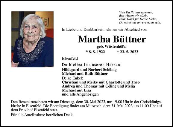 Martha Büttner, geb. Wüstenhöfer