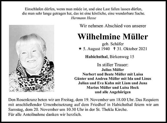 Wilhelmine Müller, geb. Schäfer