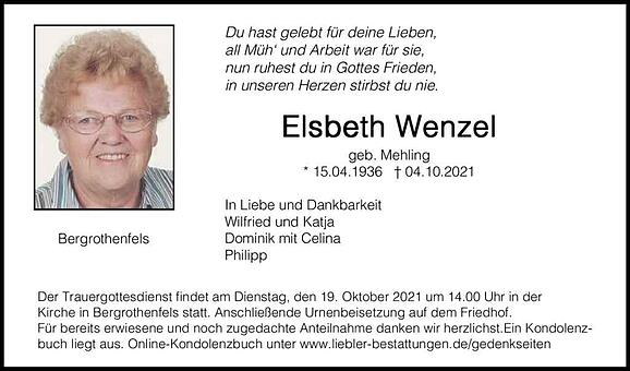 Elsbeth Wenzel, geb. Mehling