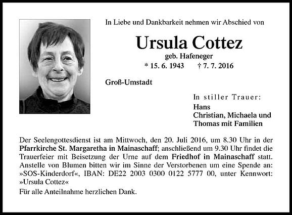 Ursula Cottez, geb. Hafeneger