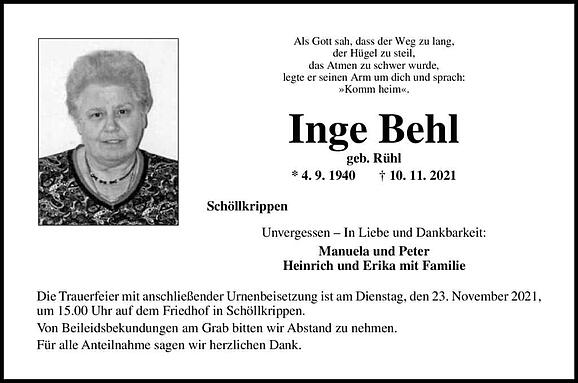 Inge Behl, geb. Rühl