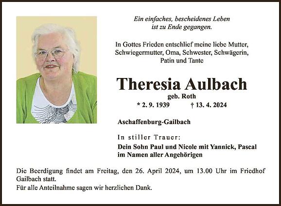 Theresia Aulbach, geb. Roth