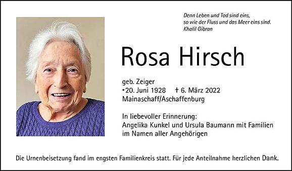 Rosa Hirsch, geb. Zeiger