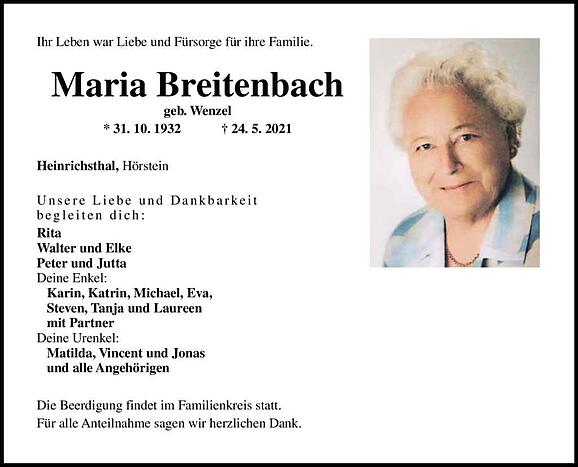 Maria Breitenbach, geb. Wenzel