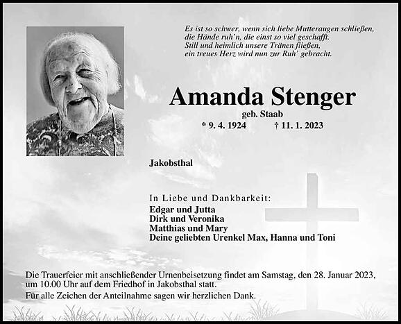 Amanda Stenger, geb. Staab