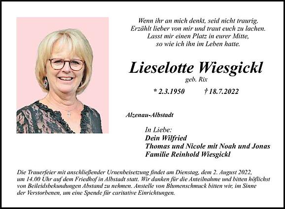Lieselotte Wiesgickl, geb. Ris