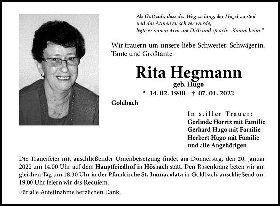 Rita Hegmann, geb. Hugo