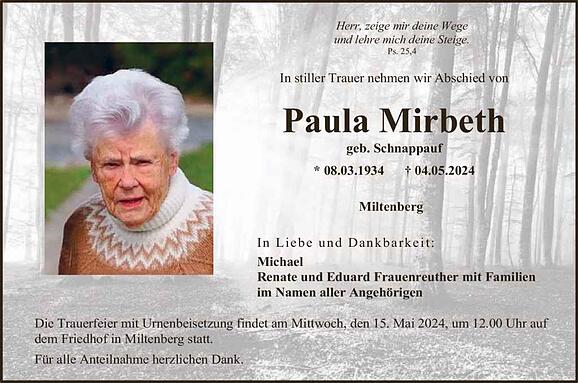 Paula Mirbeth, geb. Schnappauf