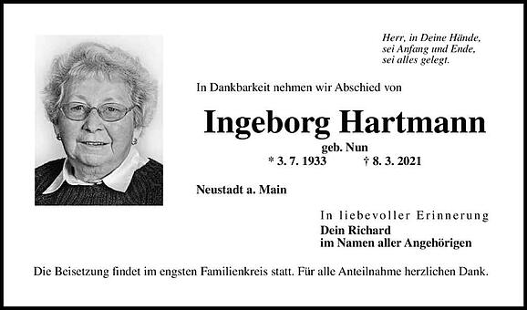 Ingeborg Hartmann, geb. Nun